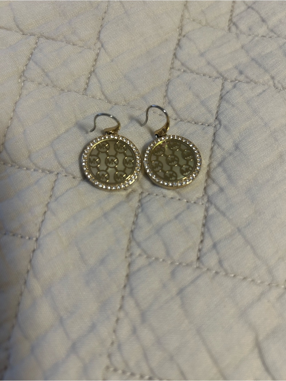 Michael Kors Gold-Tone Signature Logo Drop Earrings with Crystal Border